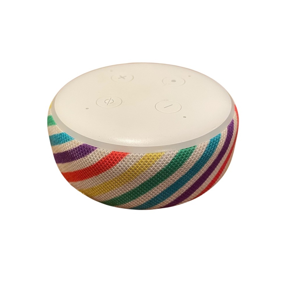 Amazon Echo Dot Kids Edition Smart Speaker Rainbow Fabric Alexa Device